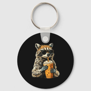 Chaveiro Guaxinim engraçado bebendo café gelado meme animal