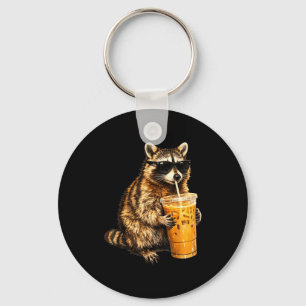Chaveiro Guaxinim engraçado bebendo café gelado meme de ani