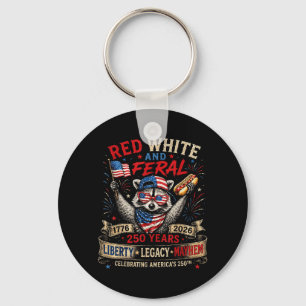 Chaveiro Guaxinim Feral Vermelho Branco Patriótico Aamerica