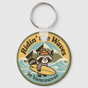 Chaveiro Guaxinim Surfista Retro de Vancouver