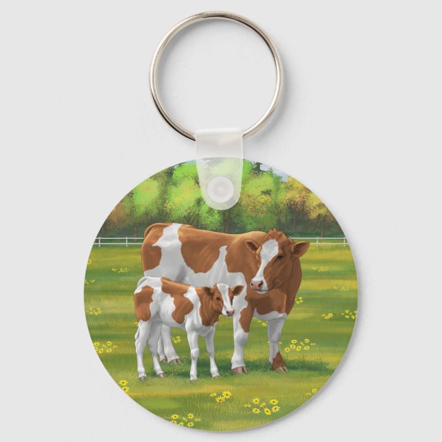 Chaveiro Guernsey Cow & Cute Calf in Summer Pasture (Frente)