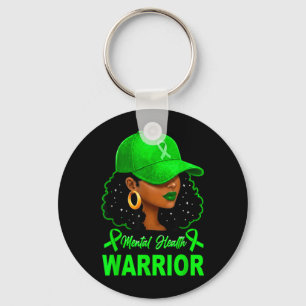 Chaveiro Guerreira de Saúde Mental Afro Menina Preta Verde