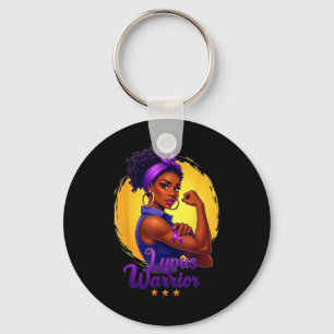 Chaveiro Guerreira do Lúpus Mulher Afro Negra Usa Laço Roxo