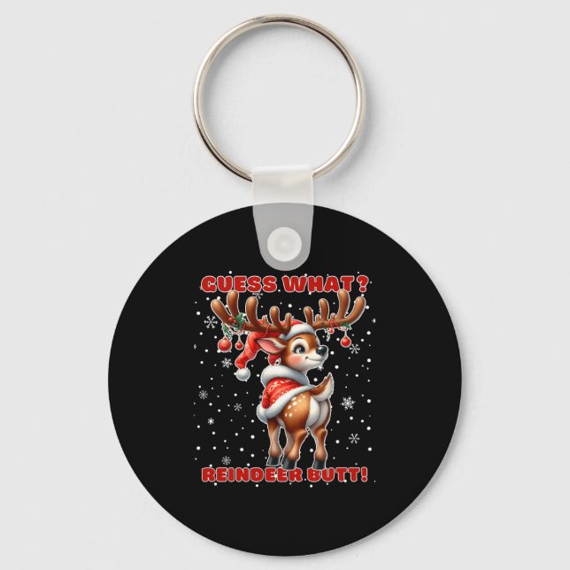 Chaveiro Guess What Reindeer Butt Funny Christmas Humor Red (Frente)