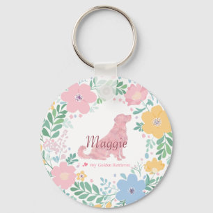 Chaveiro Guirlanda de Flores Rosa Pastel para Golden Retrie