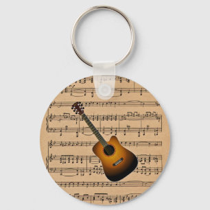 Chaveiro Guitarra acústica com fundo da partitura