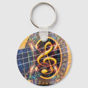 Chaveiro Guitarra Acústica Psicadélica, design de folha de