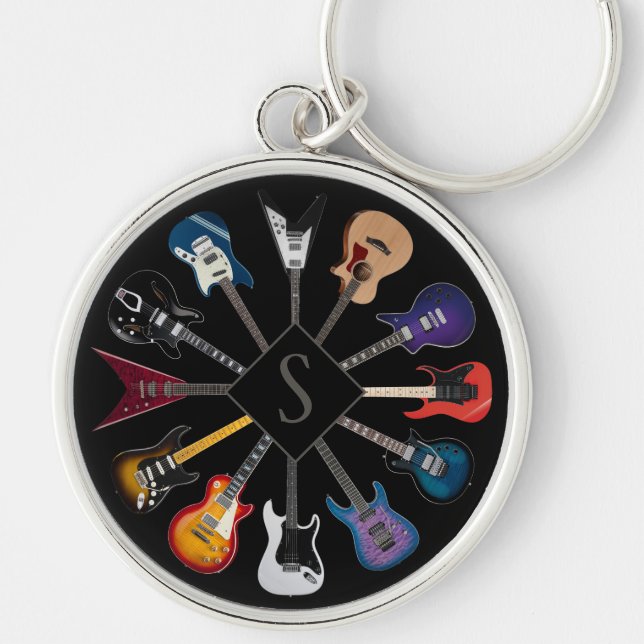 Chaveiro Guitarra Elétrica Personalizada Círculo Preto (Frente)