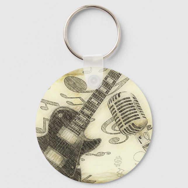 Chaveiro Guitarra Vintage e Microfone (Frente)