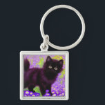 Chaveiro Gustav Klimt Black Kitten<br><div class="desc">Chaveiro com um gatinho preto Gustav Klimt! Esta beleza de olhos largos se coloca num campo verde de flores roxas. Um presente pensativo para amantes de gatos e entusiastas de arte austríacos!</div>