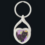 Chaveiro Gustav Klimt Black Kitten<br><div class="desc">Chaveiro com um gatinho preto Gustav Klimt! Esta beleza de olhos largos se coloca num campo verde de flores roxas. Um presente pensativo para amantes de gatos e entusiastas de arte austríacos!</div>