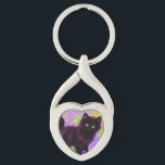 Chaveiro Gustav Klimt Black Kitten<br><div class="desc">Chaveiro com um gatinho preto Gustav Klimt! Esta beleza de olhos largos se coloca num campo verde de flores roxas. Um presente pensativo para amantes de gatos e entusiastas de arte austríacos!</div>