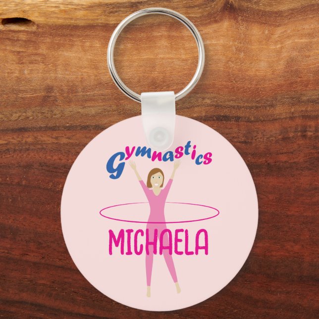Chaveiro Gymnastics Pink Hula Hoop Girl Nome personalizado (Frente)