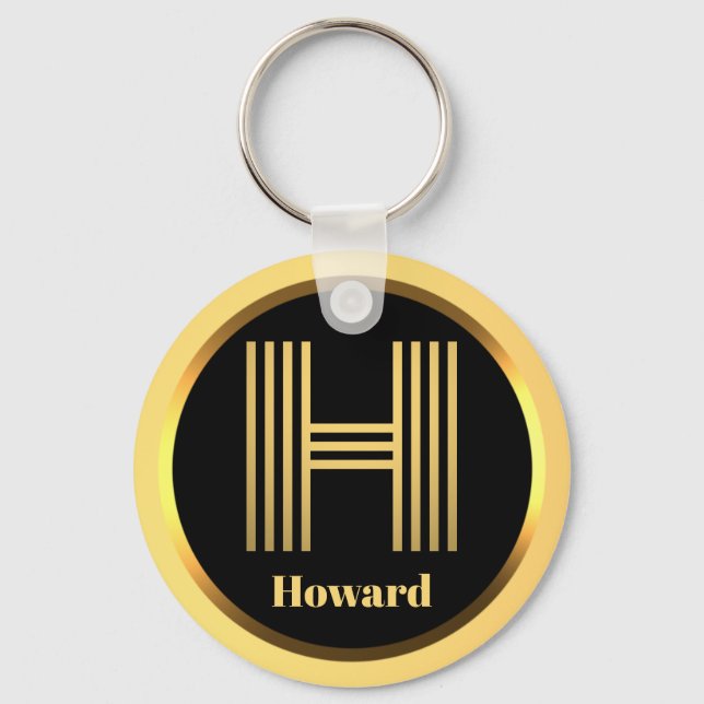Chaveiro H Monograma Dourado Personalizado (Frente)