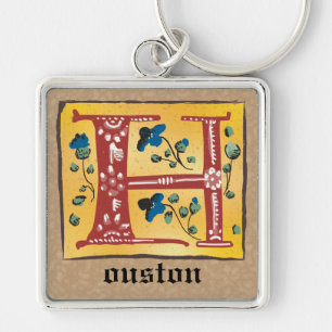 Chaveiro H Monograma Iluminado Floral H, ao quadrado, medie