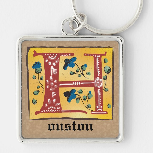 Chaveiro H Monograma Iluminado Floral H, ao quadrado, medie (Frente)