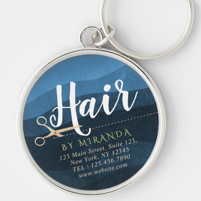 Chaveiro Hair Salon Hairstylist Tesoura Azul e Dourada Mode (Frente)