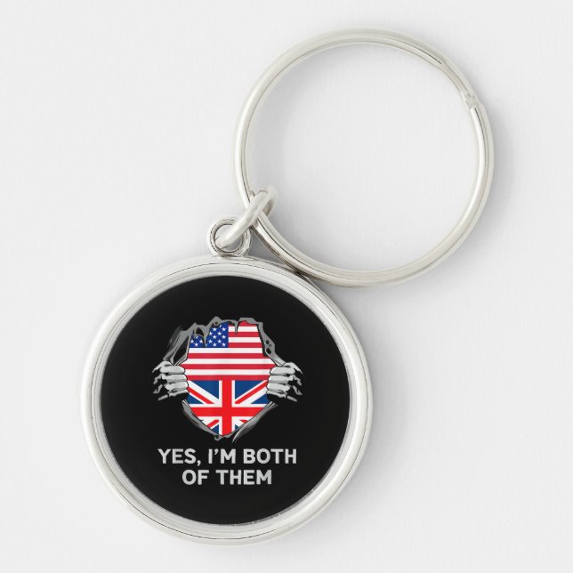 Chaveiro Half American Half British USA England Flag Mens W (Frente)