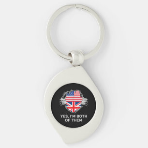 Chaveiro Half American Half British USA England Flag Mens W