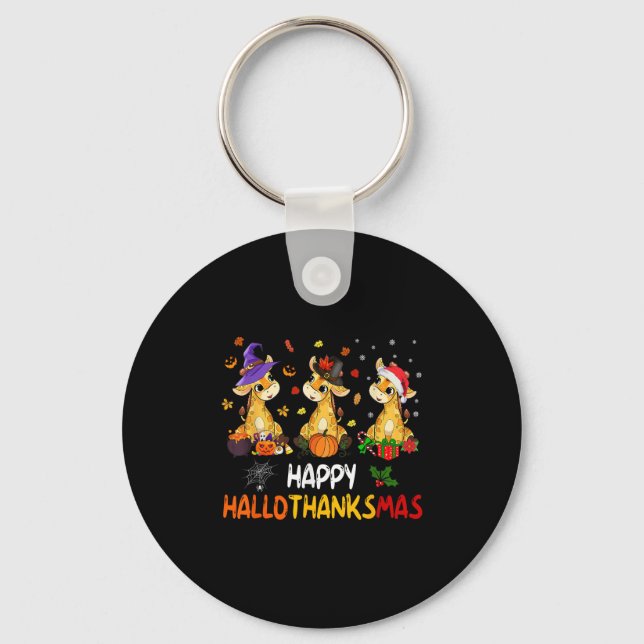 Chaveiro Hallothanksmas Giraffe Halloween Thanksgiving Chri (Frente)