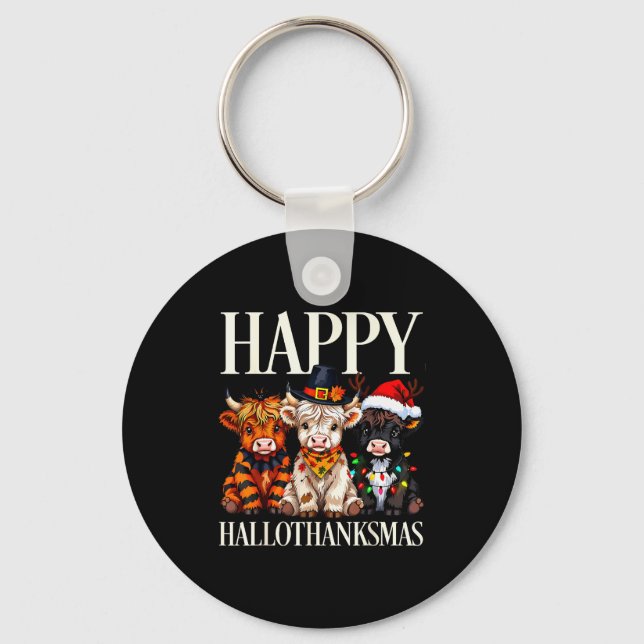 Chaveiro Hallothanksmas Highland Cow Halloween Thanksgiving (Frente)