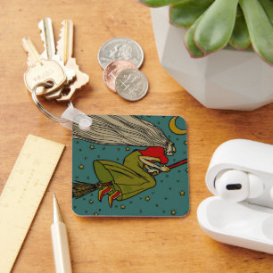 Chaveiro Halloween Antigo, Bruxa Má Voadora na Vassoura