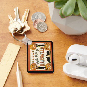 Chaveiro Halloween Antigo, Gatos Pretos com Jackolanterns