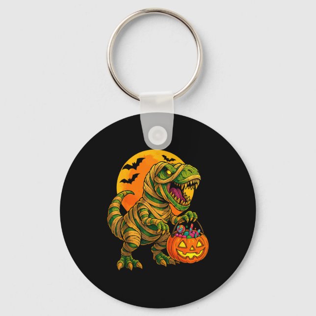 Chaveiro Halloween Boys Dinosaur Mummy T Rex Y Pumpkin Moon (Frente)