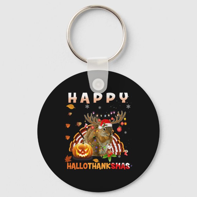 Chaveiro Halloween De Esquilo E Feliz Natal Hallo (Frente)