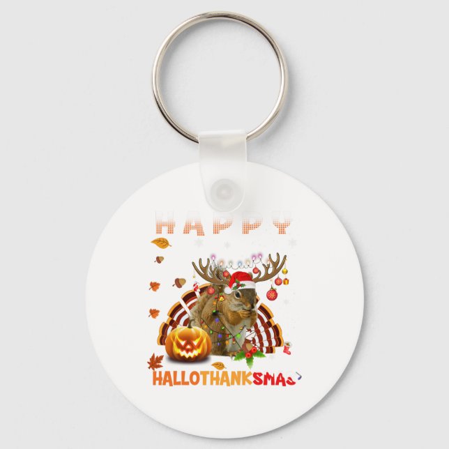 Chaveiro Halloween De Esquilo E Feliz Natal Hallo (Frente)