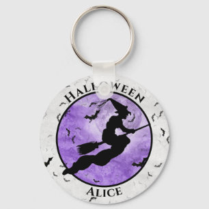Chaveiro Halloween Flying Black Witette Silhoule Purple