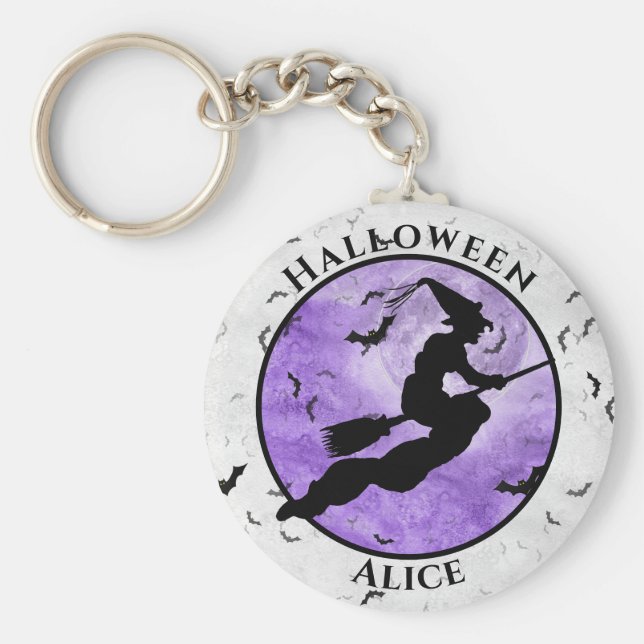 Chaveiro Halloween Flying Black Witette Silhoule Purple (Frente)
