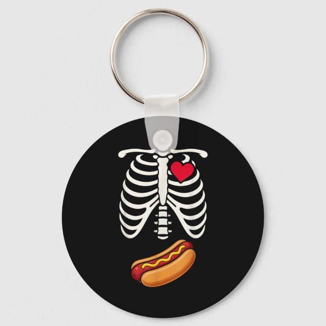 Chaveiro Halloween Funny Skeleton Ribcage Hotdog Food Lover (Frente)
