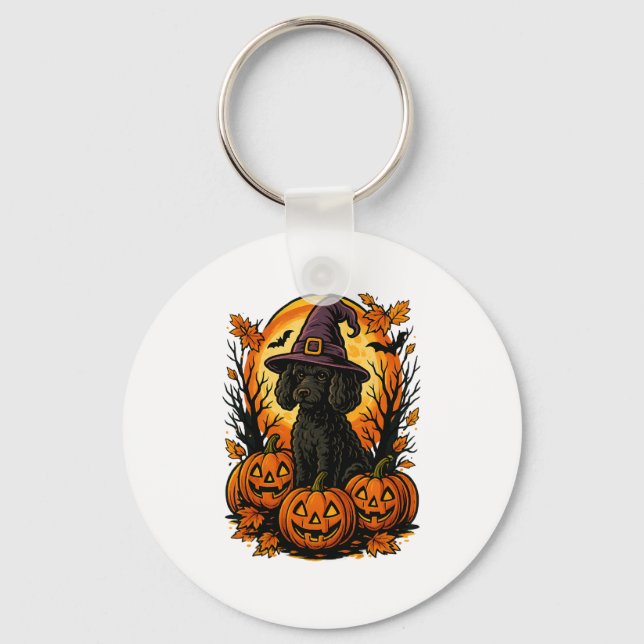 Chaveiro Halloween - Grafo-Negro-Poodle Witch Hat Pumpkins  (Frente)