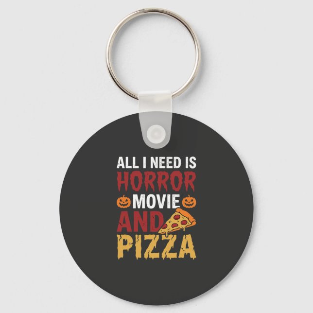 Chaveiro Halloween Horror Movie and Pizza Typography (Frente)