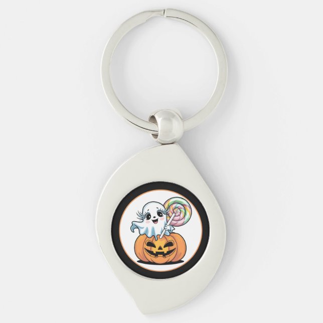 Chaveiro Halloween Lollipop Ghost On Pumpkin (Frente)