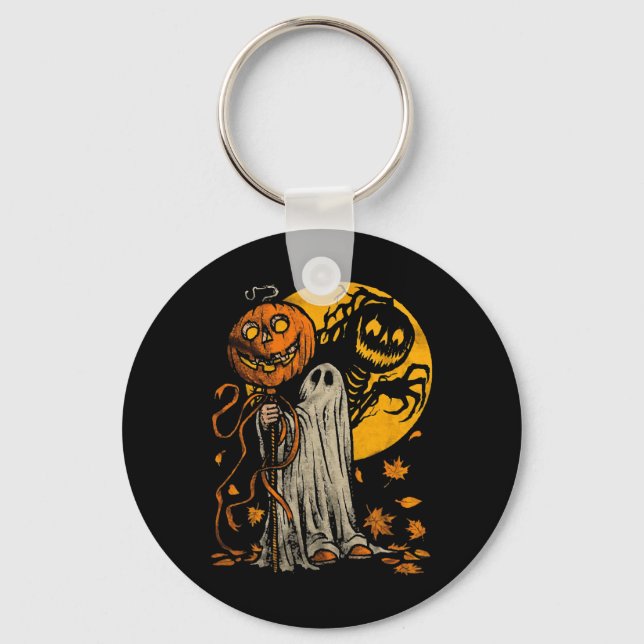 Chaveiro Halloween Pumpkin Fantasma do outono deixa arte gr (Frente)