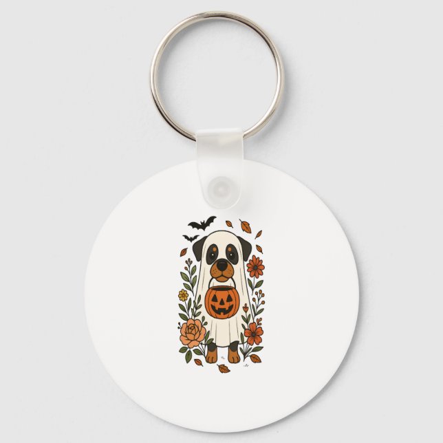 Chaveiro Halloween Rottweiler com Flores (Frente)