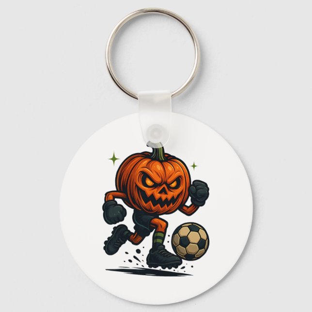 Chaveiro Halloween Scary Pumpkin Showing Soccer Skills Spoo (Frente)