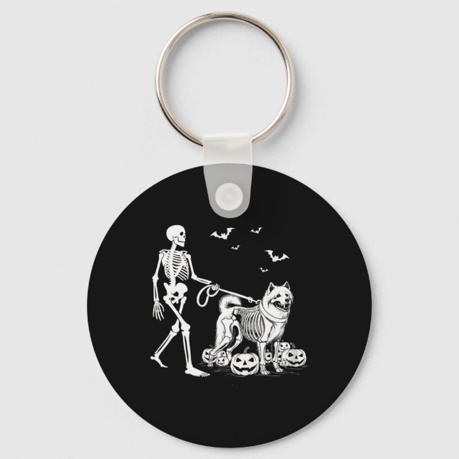 Chaveiro Halloween Skeleton Andando Samoyed Dog (Frente)