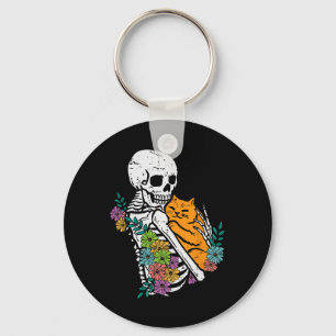 Chaveiro Halloween Skeleton Cat Hug Flores Figurume Mulhere