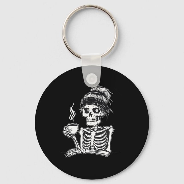Chaveiro Halloween Skeleton Messaging Bun Coffee Fumaça Eng (Frente)