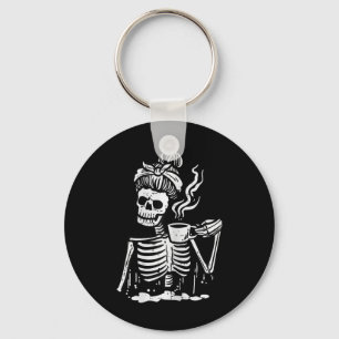 Chaveiro Halloween Skeleton Messaging Bun Coffee Fumaça Eng