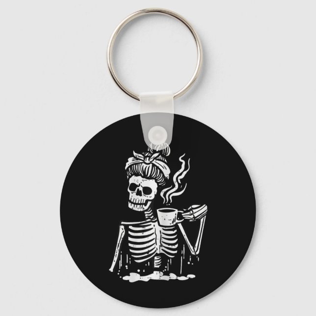 Chaveiro Halloween Skeleton Messaging Bun Coffee Fumaça Eng (Frente)