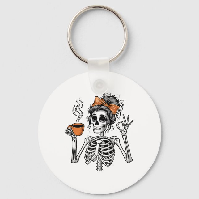 Chaveiro Halloween Skeleton Messaging Bun Coffee Fumaça Eng (Frente)