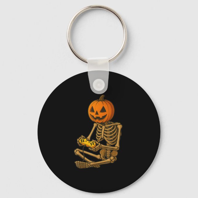 Chaveiro Halloween Skeleton Pumpkin Gamer Video Gaming Men  (Frente)