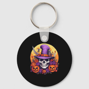 Chaveiro Halloween Skeleton Purple Hat Orange Belt Floral B