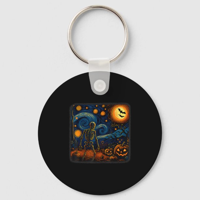 Chaveiro Halloween Skeleton Starry Night Van Gogh Pumpkin (Frente)