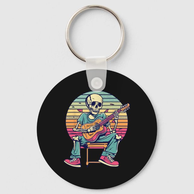 Chaveiro Halloween Skeleton Tocando Guitarra Rock E Roll E (Frente)