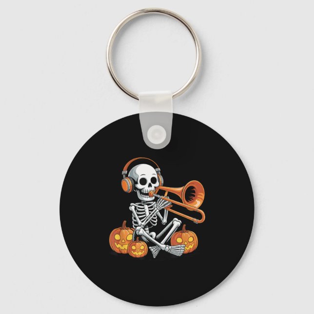 Chaveiro Halloween Skeleton Trombone Trombonist  (Frente)